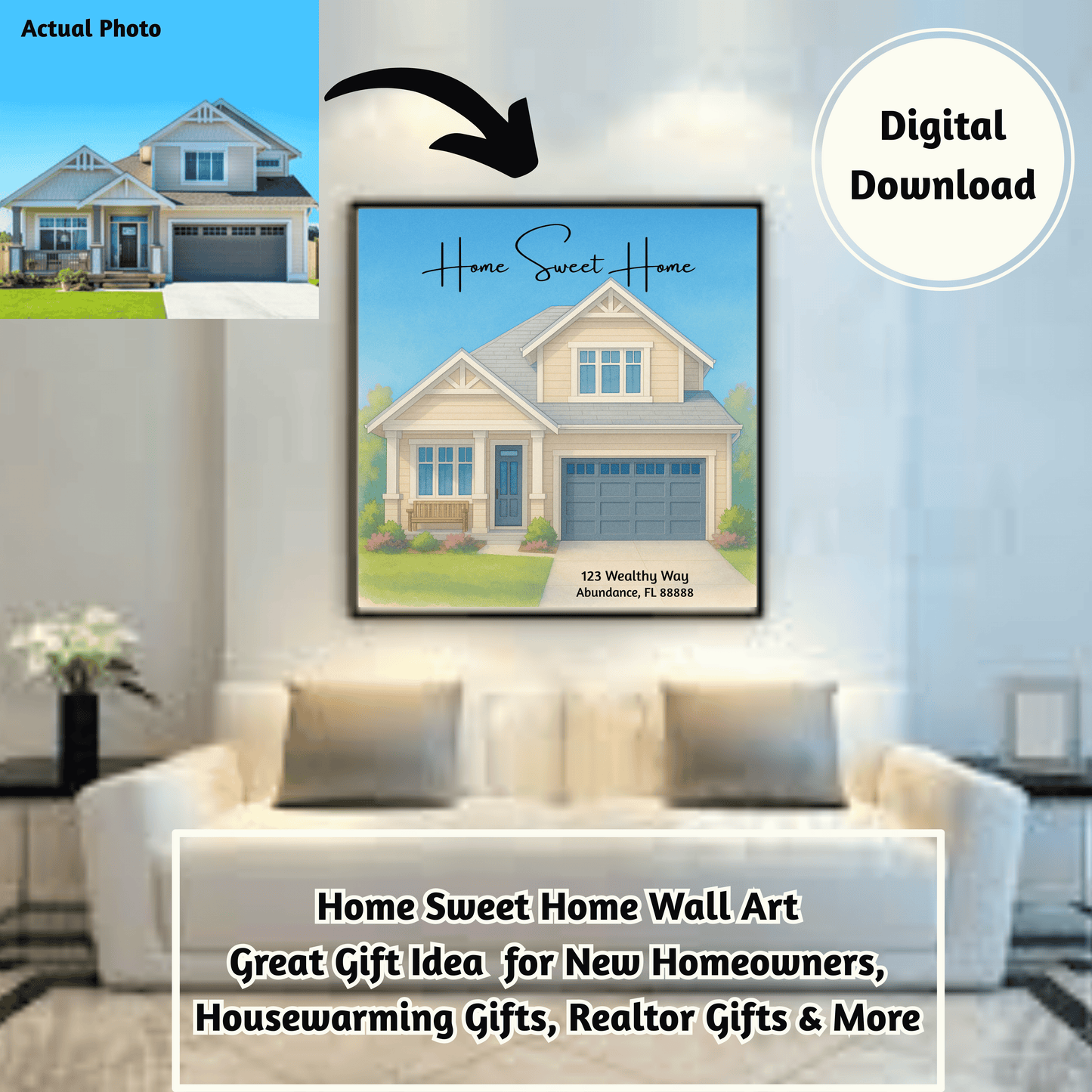 Home Sweet Home Customized Wall Art Great Gift Idea For New Homeowners, House Warming Gifts, Realtor Gifts & More