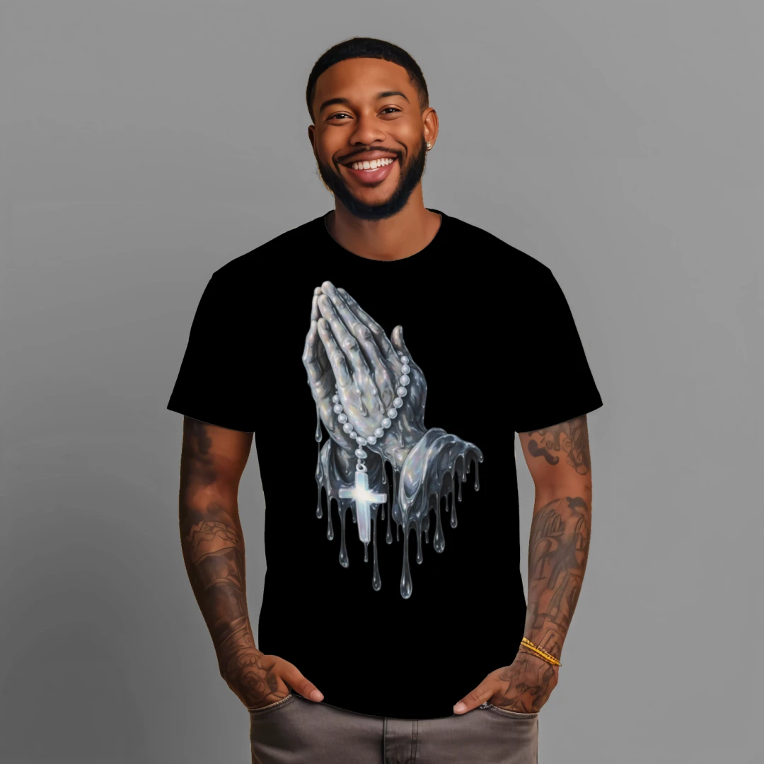 Drip Praying Hands Rosary Premium Unisex T-Shirt – Premium Luxury Faith Streetwear Tee