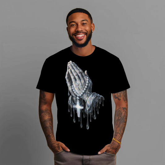 Drip Praying Hands Rosary Premium Unisex T-Shirt – Premium Luxury Faith Streetwear Tee