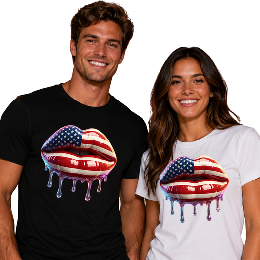 Freedom 250 American Flag Lips Unisex T-Shirt – Bold Patriotic Drip Streetwear Tee