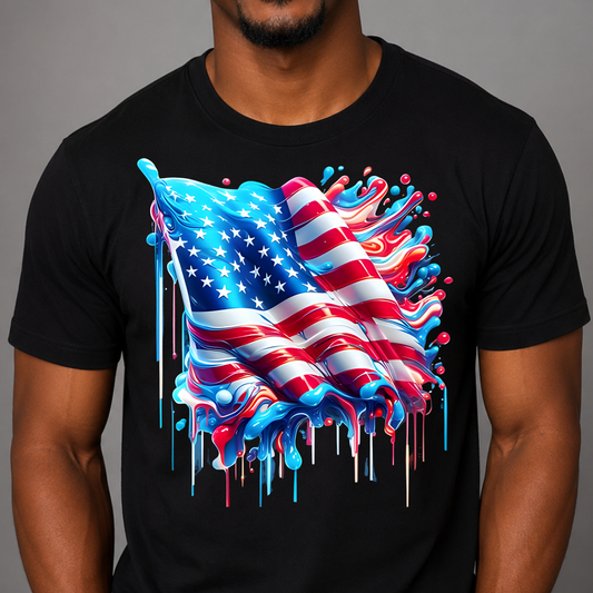 Freedom 250 American Flag Drip Unisex T-Shirt – Bold Patriotic Streetwear Tee