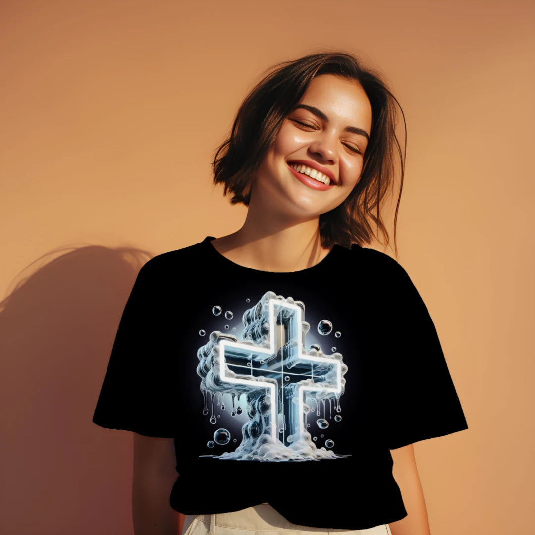 Drip Cross Bubbles Premium Unisex Graphic Tee – Bold Faith Streetwear Shirt