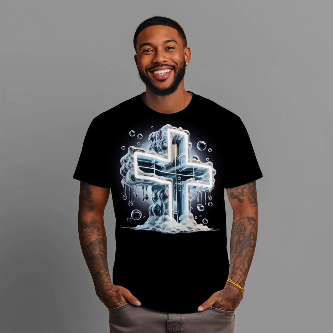Drip Cross Bubbles Premium Unisex Graphic Tee – Bold Faith Streetwear Shirt