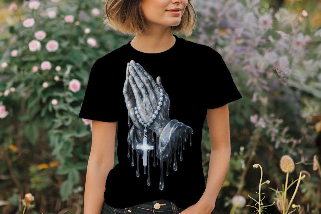 Drip Praying Hands Rosary Premium Unisex T-Shirt – Premium Luxury Faith Streetwear Tee
