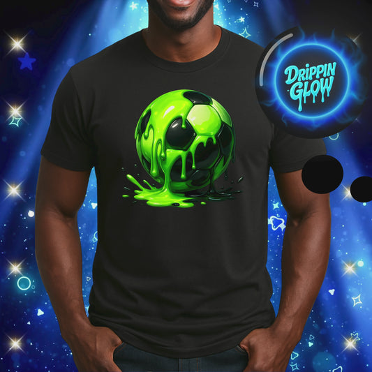 Drippin Glow Collection Soccer Ball Unisex T-Shirt – Neon Sports Graphic Tee | Self Care Life