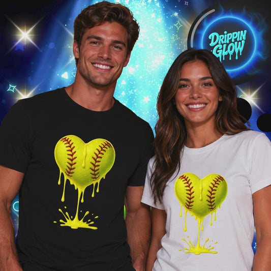 Drippin Glow Collection Softball Heart Unisex T-Shirt – Neon Softball Graphic Tee | Self Care Life