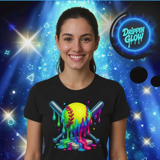 Drippin Glow Collection Bat & Ball Unisex T-Shirt – Neon Sports Graphic Tee | Self Care Life